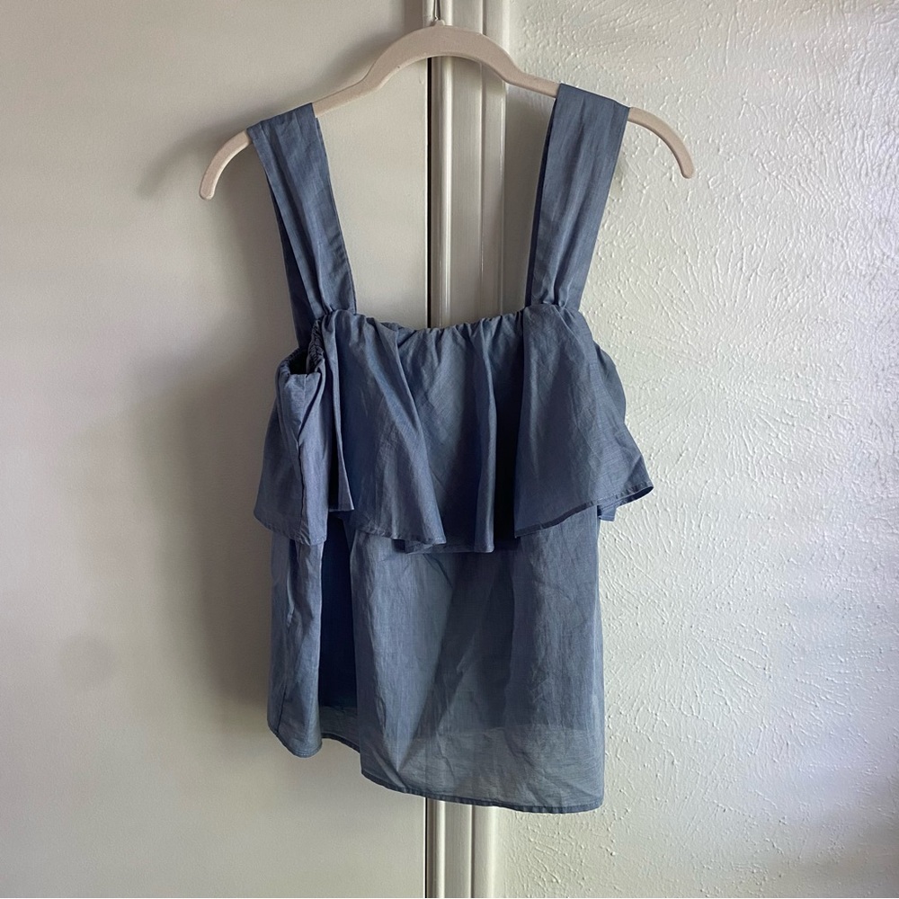 Who What Wear Tiered Chambray Blue Tank Top - Picture 5 of 16